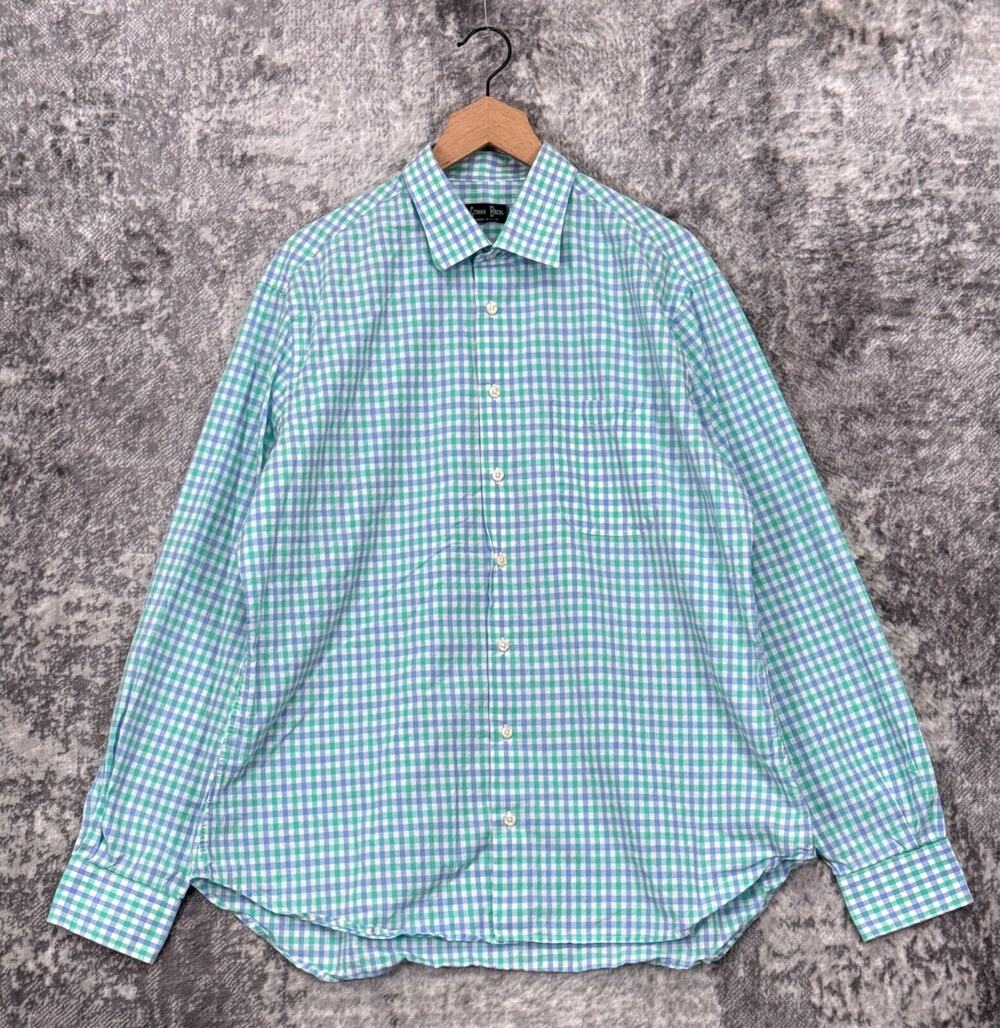 Gitman Brothers Shirt XL Mens Blue Green Gingham Check Plaid Poplin Long Sleeve